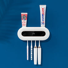 Load image into Gallery viewer, Toothbrush Sanitizer Holder, Sterilizer for All Toothbrushes, Wall Mount Sticker Plus Toothpaste Dispenser, Wireless and Long Battery Life for Family Bathroom Kids