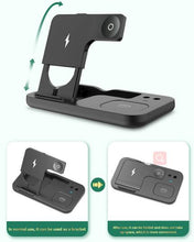 Load image into Gallery viewer, Foldabel QI-EU Wireless Charger, 4 in 1 Qi-Certified Fast Charging Station Compatible Apple Watch Airpods Pro iPhone 12/11/11pro/X/XS/XR/Xs Max/8/8 Plus, Wireless Charging Stand Compatible Samsung Galaxy S20